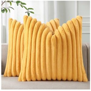 Faux Fur SQUARE Textured Pillow Covers Mustard Yellow 18x18” (2-pack)